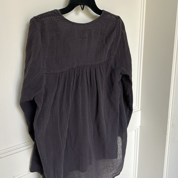Current Elliott Picnic Shirt Blouse Charcoal Grey Embroidered Long Sleeve size 1 - Picture 7 of 14